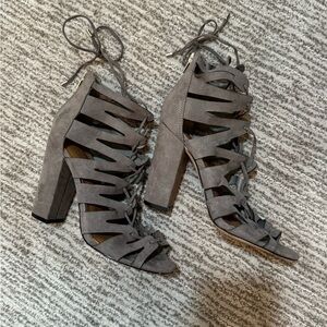 Night-out perfection. Suede strappy heels, super flattering and comfy